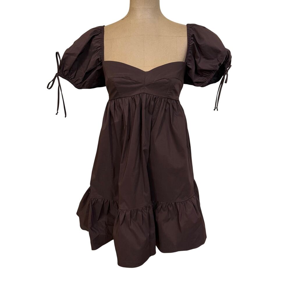 Mason Baker Mini Dress Empire Waist, Short Tie Sleeve Ruffle Hem New